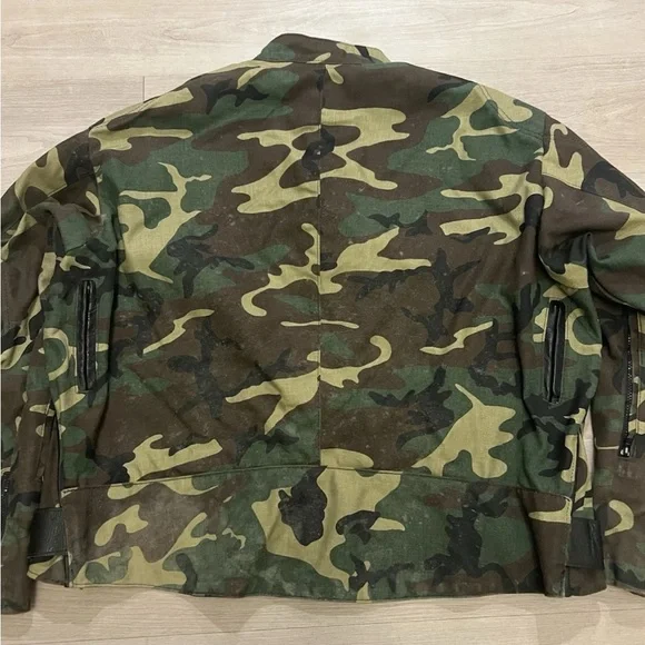 Vanson x Suzuki Leather Camo Motorcycle Biker Quad Runner USA Jacket